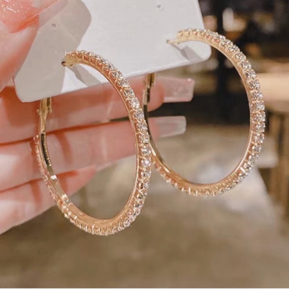 Rose Gold Crystal Pave Hoop Earrings